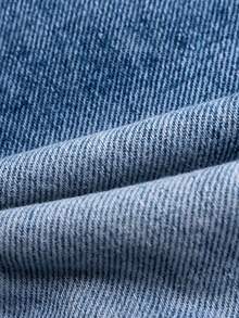 男童简约浅蓝色阔腿牛仔背带短裤，可调节肩带，宽松版型，百搭，四季皆宜 - 中等水洗藍 - 查看 10