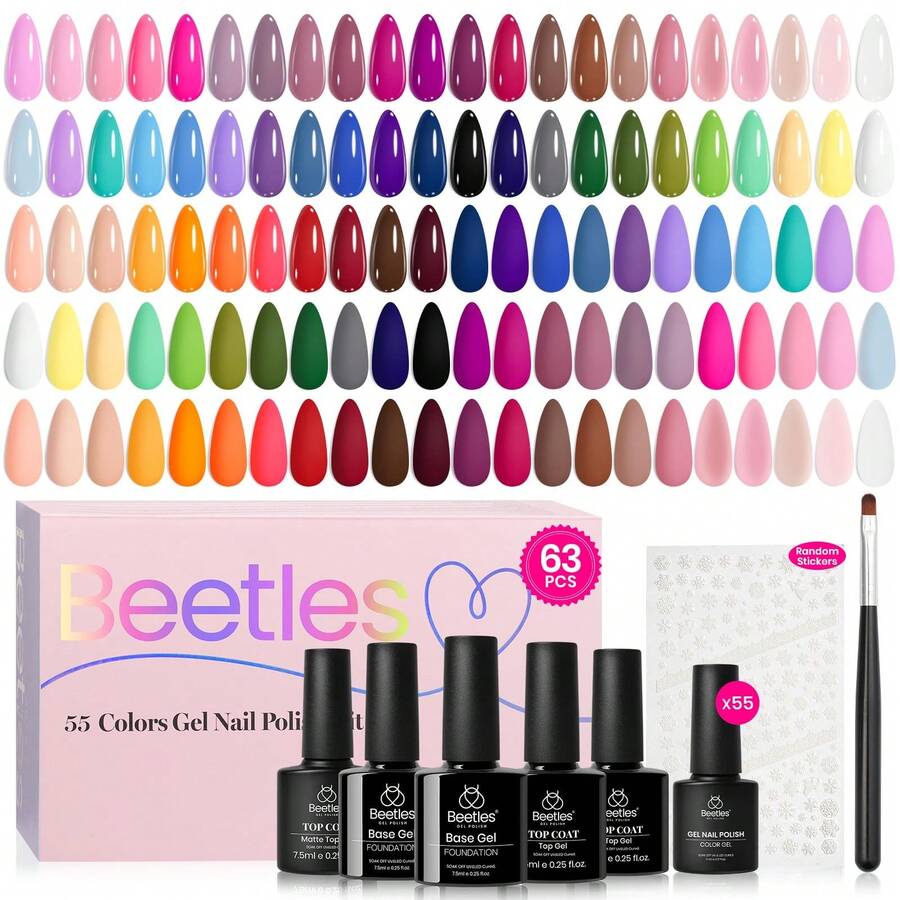 Beetles 55 Colors Spring Gel Nail Polish Set - Vibrant Holiday Kit With Base, Glossy & Matte Top Coat, UV LED Soak Off, Red Brown Pink Green Blue, Easter Gifts For Women - 55 Colors Vibrarnt Holiday - 查看 1