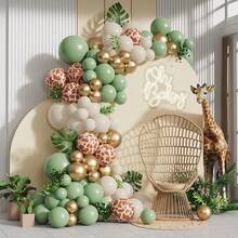 137 Peças Conjunto de Arco de Guirlanda de Balões Safari da Selva, Balões Verde Sálvia, Branco e Nude, e Balões de Confete para Chá de Bebê Safari, Decorações de Festa de Aniversário - Multicolorido - Visão 5