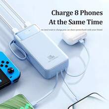 YISEN 60000mAh Portable Power Bank, 120W Fast Charging, 4 Built-In Cables, LED Display - Blue - View 3
