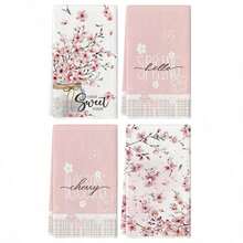 2/4条装樱花印花厨房毛巾，粉色樱花图案厨房毛巾，洗碗布，柔软吸水，厨房装饰，送给邻居/妈妈/生日的礼物，送给朋友的乔迁礼物，厨房配件，家居用品 - 粉色 - 查看 11