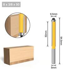1/4" Shank 8mm Long Blade Flush Fit Router Bit With Bearing For Wood Template Pattern Bit T6TT Tungsten Carbide Router Bit - 8x9.5x50 - 查看 1
