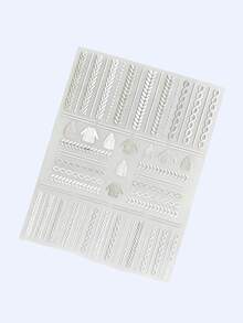 1 pieza Pegatina de uñas con textura de punto suave, elementos en relieve 3D de suéter y trenza, acabado plateado-blanco, fácil de aplicar, crea un ambiente acogedor, adecuado para uñas de otoño/invierno, pegatina decorativa de arte de uñas - Multicolor - Ver 3