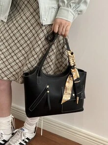 Túi xô trang trí khăn quàng cổ kiểu vintage mới năm 2026, túi xách đeo vai nữ cỡ lớn đa năng kiểu retro, phù hợp cho cả thị trường châu Âu và Mỹ. - màu đen - Xem 4