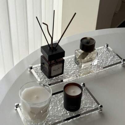 Bộ 2 món: Gương họa tiết đá, bát gỗ, tủ đựng đồ phòng tắm hiện đại, giá đựng bàn chải đánh răng, kệ đựng đồ, khay đựng mỹ phẩm bằng acrylic kiểu Pháp tối giản.