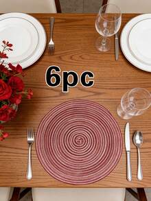 1/4/6pcs Bohemian Woven Round Placemats, Solid Color Woven Lace Tablemats, Non-Slip Pads, Home Kitchen Decor, Bowl Coasters, Suitable For Holiday Party, Birthday, Wedding, Home Decor (Multiple Colors Available) - Multicolor - View 11