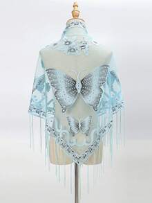 1pc Women's Lace Butterfly Rose Handmade Tassel Triangle Scarf, Fashionable And Elegant Ladies' Spring/Summer Versatile Floral Print Shawl, Lightweight Breathable Sunscreen Scarf/Headscarf - Multicolor - View 21