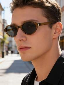 一副男女通用椭圆形塑料镜框眼镜，经典波西米亚风格，适合派对、运动、郊游、度假、旅行、海滩、驾驶、街头、假期、钓鱼、户外活动、街头服饰等场合。 - 彩色 - 查看 1