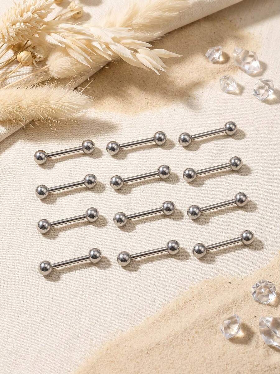 12 chiếc khuyên ngực và khuyên lưỡi bằng thép không gỉ 316L dành cho nam và nữ, khuyên thẳng 14G, kích thước 12mm, 14mm, 16mm, 18mm, khuyên tròn 5mm. - Phiên bản quả cầu ánh sáng - Xem 1