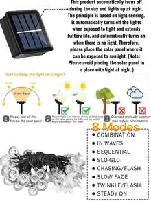 Solar Courtyard Light 20/50/100LED, 8 Lighting Modes, Waterproof Fairy Light, Outdoor Solar Star Crystal Ball Light, Suitable For Garden, Courtyard, Party, Balcony, Wedding, Party, Porch, Fence, Pavilion, Holiday, Christmas Decoration - String Lights - View 11