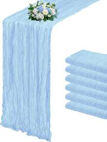 Sky Blue Cheesecloth Tablecloth, Table Runner, Crinkle Gauze Table Runner For Spring, Autumn Bohemian Wedding, Bridal Shower, Birthday Party, Outdoor Picnic, Dinner Party And Home Dining Decor - Baby Blue - View 2