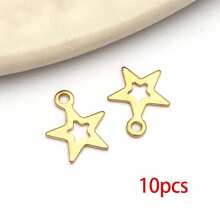 10个不锈钢金色吊坠，心形、月亮、星星、四叶草金属吊坠，适用于DIY项链、手链、耳环等工艺品制作。 - 金色 - 查看 8