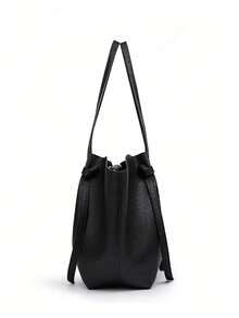 Fashionable Large Capacity Trapezoid Design Lock Closure Women's Shoulder Bag, Luxury PU Leather Handbag, High-Quality Underarm Bag - Black - View 4