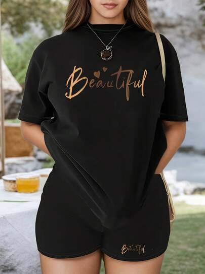 Una camiseta de manga corta para mujer, compuesta por una parte superior con estampados de letras (solo versión de manga corta). |   Se Puede Vender Individualmente, Cada Artículo 1 Pieza