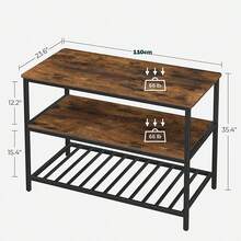 Isla de Cocina con Ruedas y Estante de 3 Niveles | Mueble Multiusos de Acero Robusto para Cocina, Sala u Oficina | Fácil Armado, Color Marrón Rústico. - Marrón - Ver 2