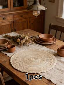 1/4/6pcs Bohemian Woven Round Placemats, Solid Color Woven Lace Tablemats, Non-Slip Pads, Home Kitchen Decor, Bowl Dish Cup Coasters, Suitable For Holiday Party Birthday Wedding Dinner, Multiple Colors Available - Multicolor - View 12
