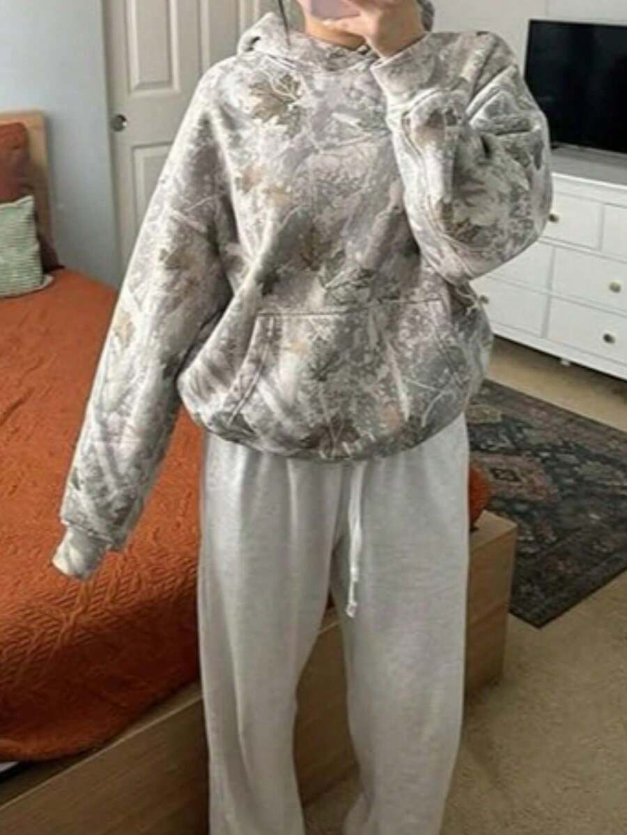 2026 New High Quality Camouflage Hoodie American Street Harajuku Retro Casual Loose Y2k Hoodie Winter Clothes Women Sweatshirt All Over Print Casual Pocket Drawstring Home - 淺灰色 - 查看 1