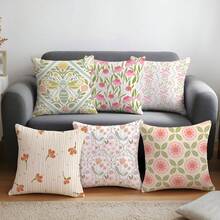 6pcs Minimalist Geometric Floral Pillow Covers, Single-Sided Printed Peach Velvet Material, 45*45/50*50/40*40CM Cushion Covers Suitable For Modern Minimalist Sofa Living Room Decor, Gift, Party Decoration - Multicolor-6PC - View 9
