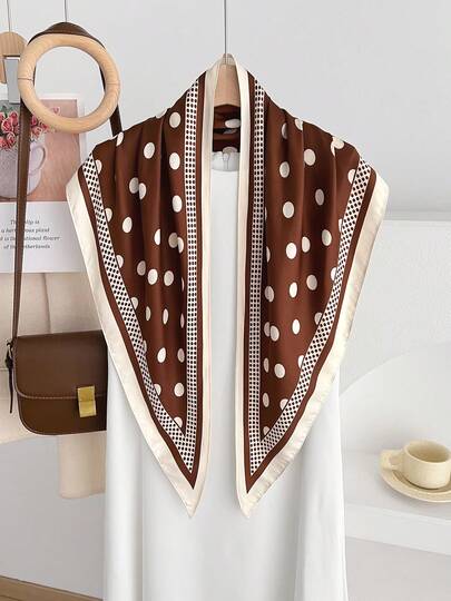 1 pieza Pañuelo de cuello casual de poliéster con lunares, accesorio versátil para todas las estaciones