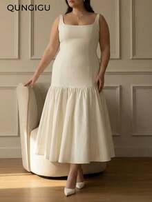 QUNGIGU Đầm đuôi cá ôm dáng dành cho nữ, đầm dạ hội đuôi cá không tay thanh lịch, đầm dự tiệc màu trắng, đầm thanh lịch tối giản. - trắng - Xem 2