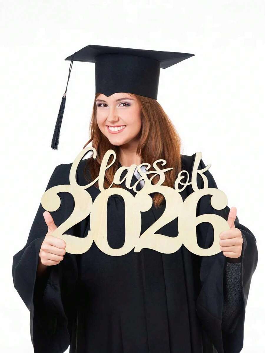 2026年木质毕业装饰 - 红色2026届毕业生拍照道具和派对装饰，2026届毕业生礼物牌，毕业派对装饰（原木色）