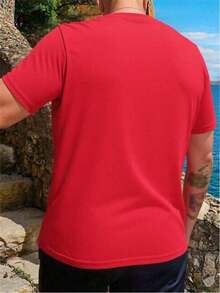 PLAIN ROUND NECK SHORT SLEEVE T-SHIRT - Red - View 2