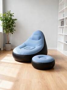 1pc New Inflatable Slouchy Sofa, Foldable Recliner Chair, Camping Outdoor Travel With Footrest Combination, Flocked Fabric Sofa Bed - Multicolor - View 8