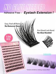 Asiteo 120pcs D-Shape Self-Adhesive Eyelash Clusters, Natural Makeup Effect, No Glue Needed, Long-Lasting & Non-Sticky, Pre-Coated Eyelash Clusters, False Eyelashes, DIY Eyelash Extension - D - 查看 2
