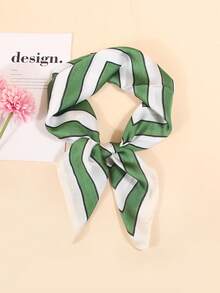 1pc Faux Silk Printed Neckerchief, Versatile Headband/Hair Scarf, Suitable For Daily Use - Green - View 2