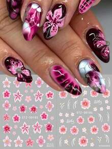 2 pièces Autocollants d'art pour ongles Sakura rose printemps, décalcomanies de fleurs de pétales d'orchidée rose vif, décorations d'art pour ongles printemps/été, fournitures de manucure de mariage, décorations d'ongles pour festival de musique DIY - Multicolore - Voir 2