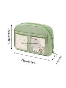 1pc Large Capacity Green Pencil Case, Minimalist Cute Stationery Bag For Pens, Makeup Brushes, Multi-Function Pencil Pouch - A - View 5