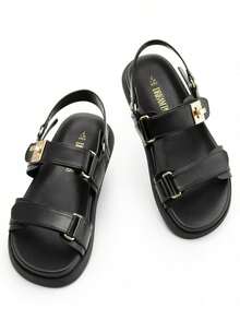 Flat Sandals For Women Comfortable Open Toe Summer Sandals Adjustable Fashion Cute Casual Sandals Shoes - màu đen - Xem 5