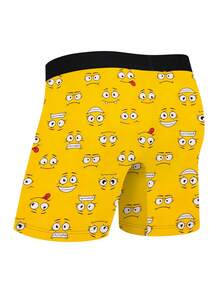 1 chiếc quần boxer màu vàng in hình biểu cảm ngộ nghĩnh, họa tiết hoạt hình dễ thương, đồ lót nam cá nhân hóa, mặc hàng ngày thoải mái. - màu đen - Xem 2