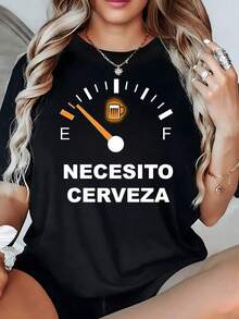 Indicador de combustible con jarra de cerveza luminosa que representa de manera divertida la necesidad de relajarse después de un día largo camiseta de mujer casual 220g - Negro - Ver 8