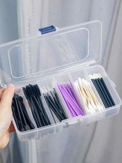 1个6/5格化妆品收纳盒，带盖化妆工具收纳盒，可收纳发夹、唇刷等，带搭扣，方便携带