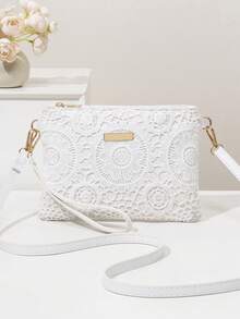 迷你沙滩包腕包零钱包女士单肩斜挎包，新款春夏时尚百搭小巧精致单肩包，甜美方形包 - 白色 - 查看 1