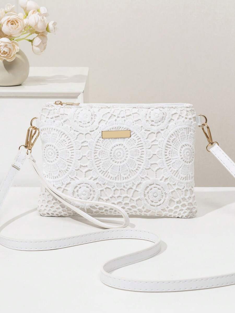 迷你沙滩包腕包零钱包女士单肩斜挎包，新款春夏时尚百搭小巧精致单肩包，甜美方形包 - 白色 - 查看 1