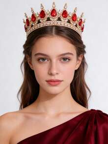 Elegant Gold-Tone Royal Style Sapphire-Look Crystal Crown - Suitable For Attending Balls - Multicolor - View 4