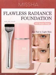 MISSHA Fundación Perfect Glow con pincel incluido | BB Crema CC Crema, textura suave hidratante, cobertura iluminadora, blanqueadora e hidratante, esencial para vacaciones, encanto de chica rosa, regalo de Navidad para ella, marca de moda de maquillaje, vuelta al colegio, novia de boda, verano, Día de San Valentín, vacaciones [30ml] - 17. Marfil - Ver 2