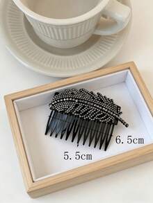 2pcs Rhinestone Feather Hair Combs, Acrylic Non-Slip Hair Side Combs, Shiny Hair Clips For Women And Girls - Multicolor - View 4