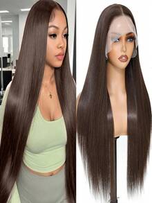 Halloween Elegant 13X4 Wine Red & Brown Freestyle Natural Straight Synthetic Lace Front Wig, High Quality Heat Resistant Fiber, Full Wig Set For Women - Multicolor - View 7