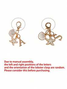 1 Bohemian-Style Golden Letter Keychain With Shell And Starfish Decorations, A-Z Letter Options-Perfect For Holiday And Beach Themes. Ideal Gift Or Decoration For Backpacks, Purses, And Handbags! A Great Gift For Friends, Classmates, And Loved Ones,Easter, Mother'S Day, Independence Day, Wedding Season, Graduation Season Gifts - View 10