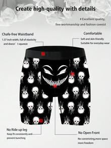 DOKER 男士趣味平角内裤，深色卡通印花，日系漫画主题，针织面料，宽松运动版型，透气吸汗，柔软亲肤，休闲运动型平角内裤 - 彩色 - 查看 5