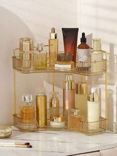 1 chiếc kệ góc nhiều tầng bằng nhựa, khay đựng đồ dùng nhà tắm, khay trưng bày mỹ phẩm và nước hoa trong suốt, giá đựng đồ tiết kiệm không gian cho tủ trang điểm, thích hợp làm quà tặng, quà Ngày của Mẹ, quà sinh nhật.