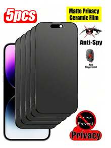 5pcs Ceramic Matte Anti-Peeping Screen Protector, Ceramic Matte Texture, Smooth Touchscreen, Obvious Side Privacy Protection, Water/Sweat Resistant Coating, Compatible With IPhone 17E/17 Pro Max/17 Pro/17 Air/17/16 Pro Max/16 Pro/16 Plus/16/15 Pro Max/15 Pro/15 Plus/15/14/13/12 And Other Models - Black - View 1