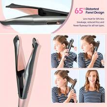 UKLISS Mini Dual Voltage Shallow Wave Curling Iron & Hair Straightener, 5 Adjustable Temperature Settings, 30s Fast Heating, Tourmaline Heating Element, Anti-Scald Protection, 1.02cm Heating Barrel, Beach Wave Curls, Includes Heat-Resistant Storage Bag, C-Type Plug, Beach Wave Styler - EU C Type Plug(220-240V) - View 2