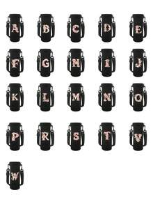 字母印花保温水瓶/水杯套，粉色玫瑰字母 A-Z 图案，可调节肩带 - 防滑套，适用于 1500ml 水瓶，适合健身、旅行，保温氯丁橡胶材质，适用于不锈钢、玻璃和塑料水瓶。 - 彩色 - 查看 2