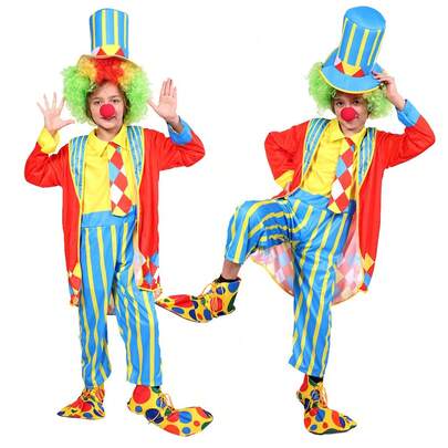 Children's Boy Girls Clown Costume Performance Dressed Up Birthday Party Cosplay Props Without Wig Shoes Nose