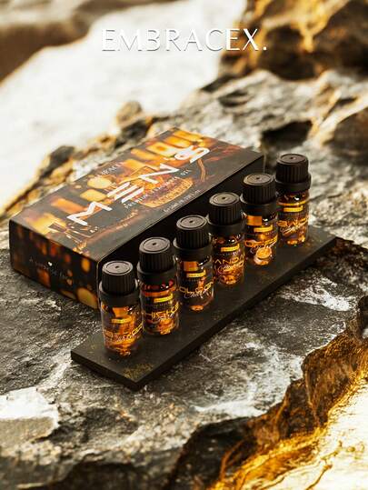 EMBRACEX. 6瓶10毫升男士香氛精油礼盒套装，包含古龙水、烟草、威士忌、苦咖啡、檀香和龙涎香香氛精油，适用于香薰机、家居香氛、芳香疗法、蜡烛制作，父亲节礼物
