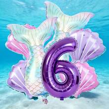 7pcs Mermaid Tail Shell & Purple Number Balloon Set, Includes Iridescent Mermaid Tail Balloons, Purple Number Balloons, Ombre Shell Balloons, Paired With Dreamy Ocean-Themed Decorative Elements, Suitable For Birthday Gifts For Son/Daughter, Mermaid Princess Themed Birthday Party, Parent-Child Ocean Themed Celebration, Children's Room Birthday Decor, Photo Backdrop Props And More - View 9